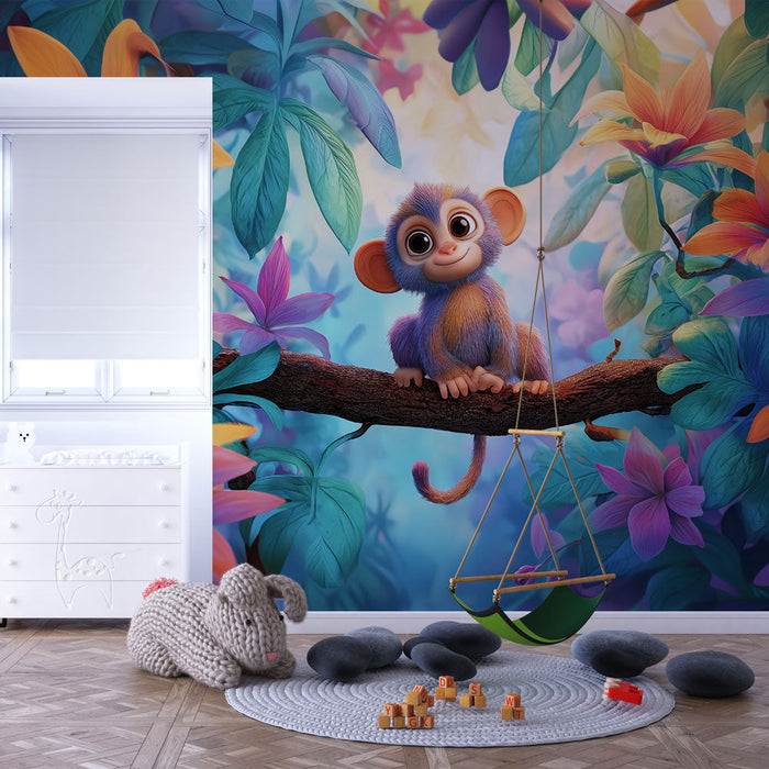Mural Wallpaper animated monkey | Enchanted forest