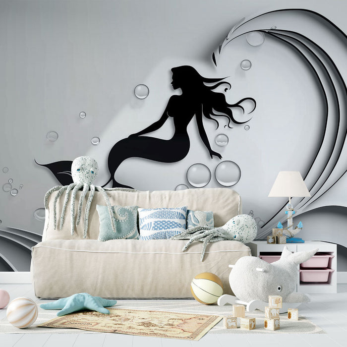 Tapeta s mořskou pannou | Elegantní černobílá ilustrace