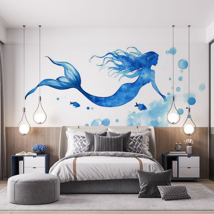 Carta da parati sirena | Illustrazione acquatica in blu