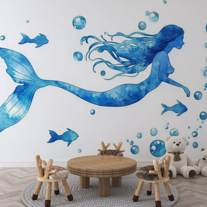 Tapete με γοργόνα | Καλλιτεχνική δημιουργία σε υδάτινο μπλε