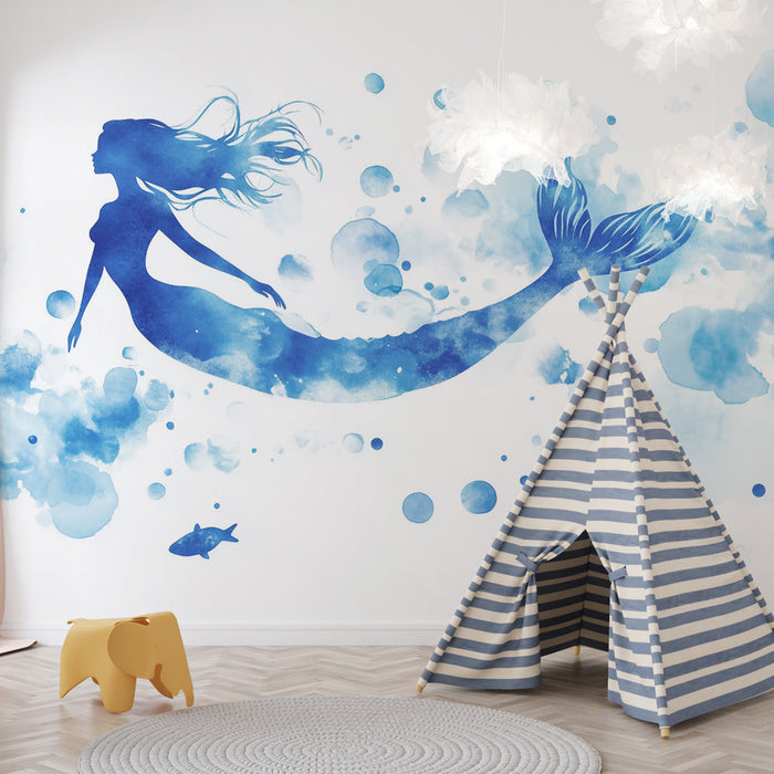 Carta da parati sirena | Silhouette acquatica in blu