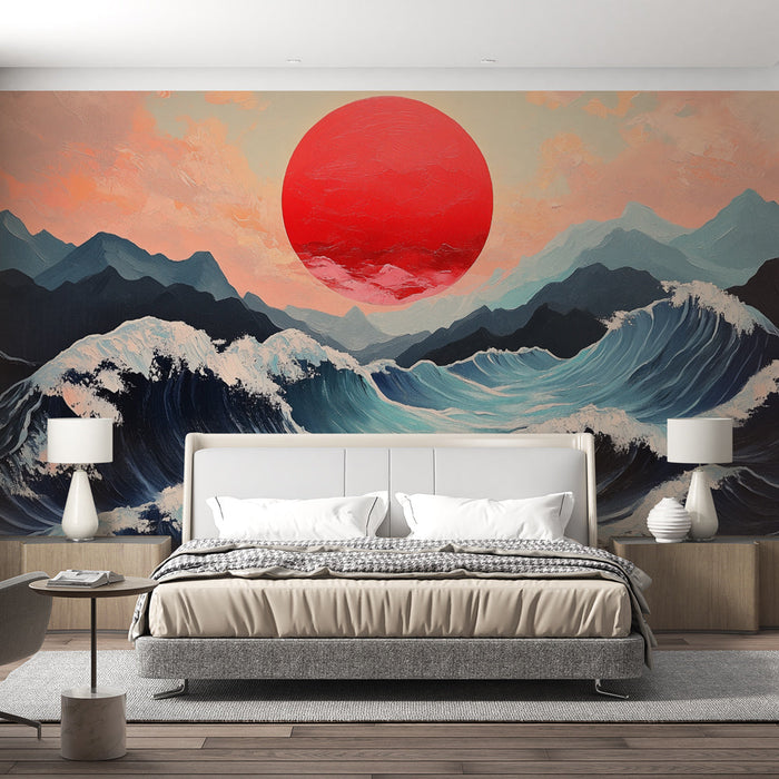 Tapetti ocean | Murtuvat aallot ja punainen auringonlasku