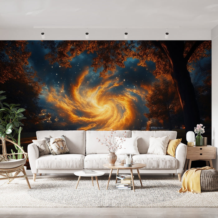 Müraaltapeet keerlev galaktika | Täheküllane taevas ja müstiline mets