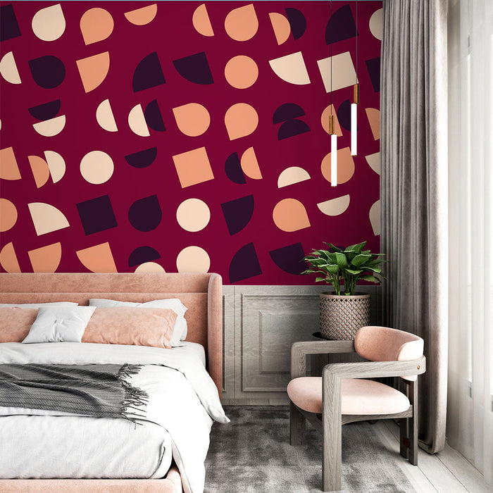 Геометрична тапетна хартия | Цветни форми на бордо фон