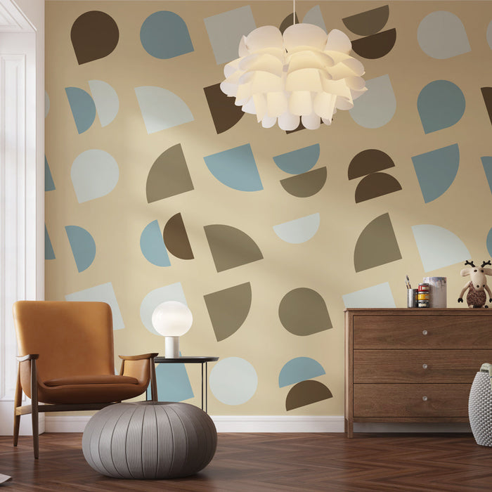 Carta da parati geometrica | Motivi moderni in beige e blu