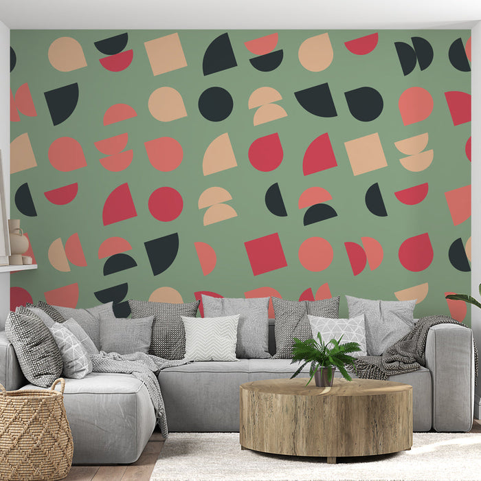 Geometrijska tapeta | Šareni oblici na zelenoj pozadini