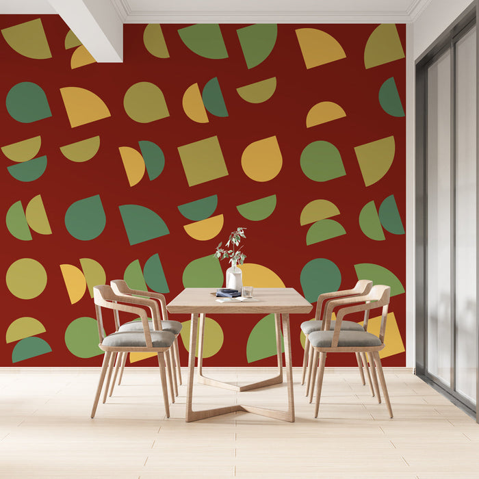 Геометрична фототапет | Многоцветен абстрактен на червен фон