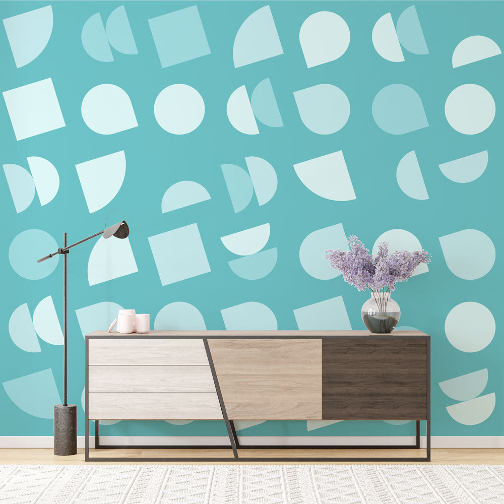 Mural Wallpaper geometric | Abstract blue shapes pattern — WonderMural