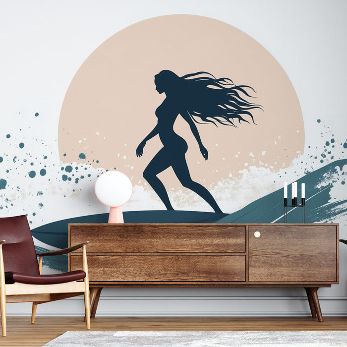 Тапет сърфист | Елегантен силует на вълна