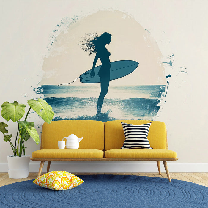 Tapeta surfer | Umělecká silueta ženy s prknem