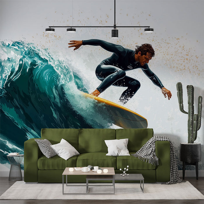 Mural Wallpaper Surf | Illustration of Surfer in Action