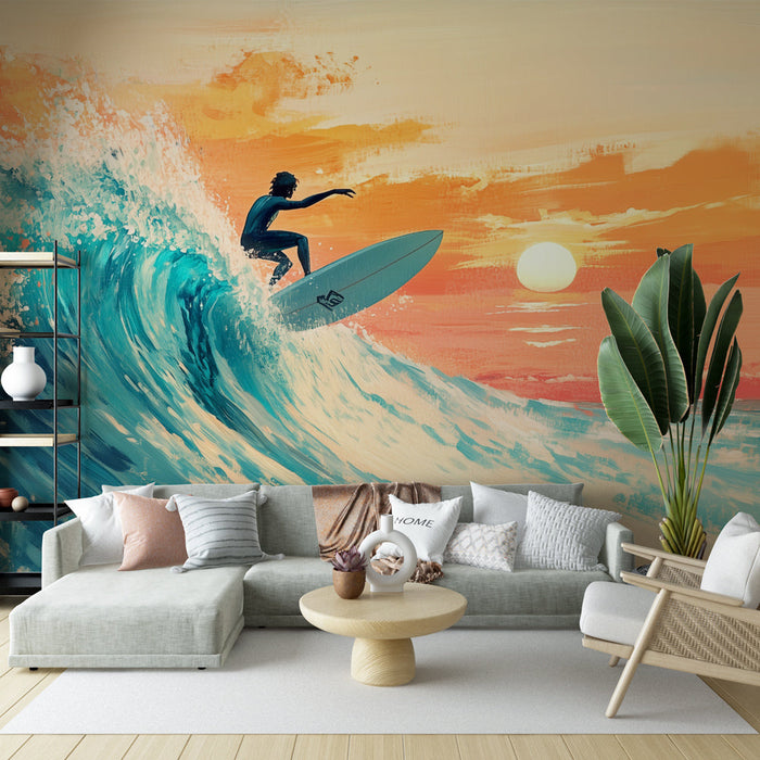 Muraaltapeet surf | Seiklus lainetel päikeseloojangul