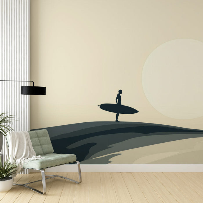 Tapeta surfer | Minimalistyczny zachód słońca