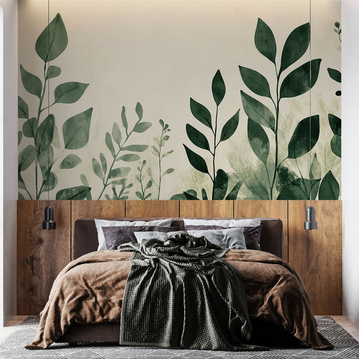 Ταπετσαρία τοίχου πράσινο φύλλωμα | Κομψή φύση