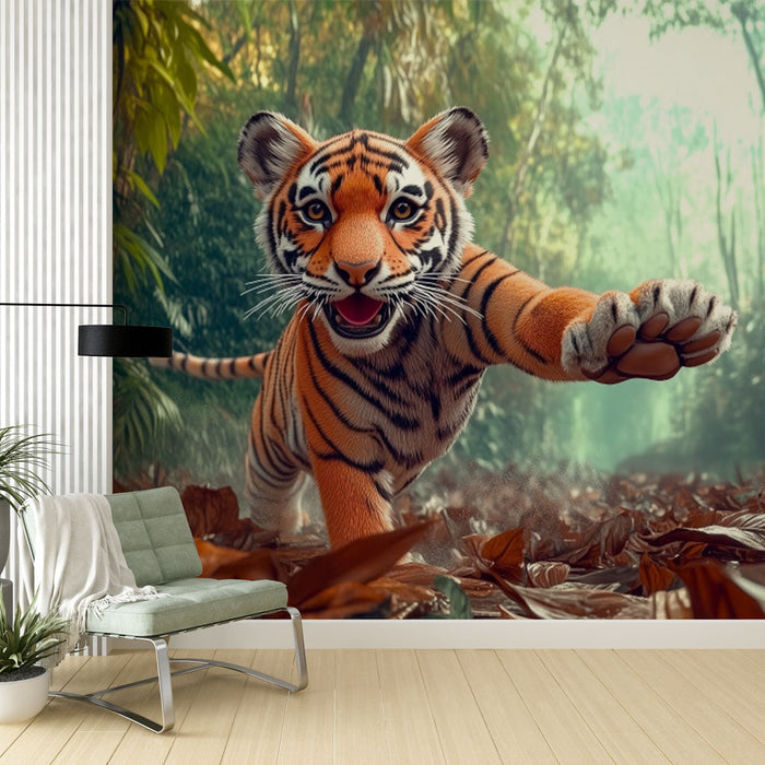 Tapeta tiger | Hravá scéna v tropickém lese