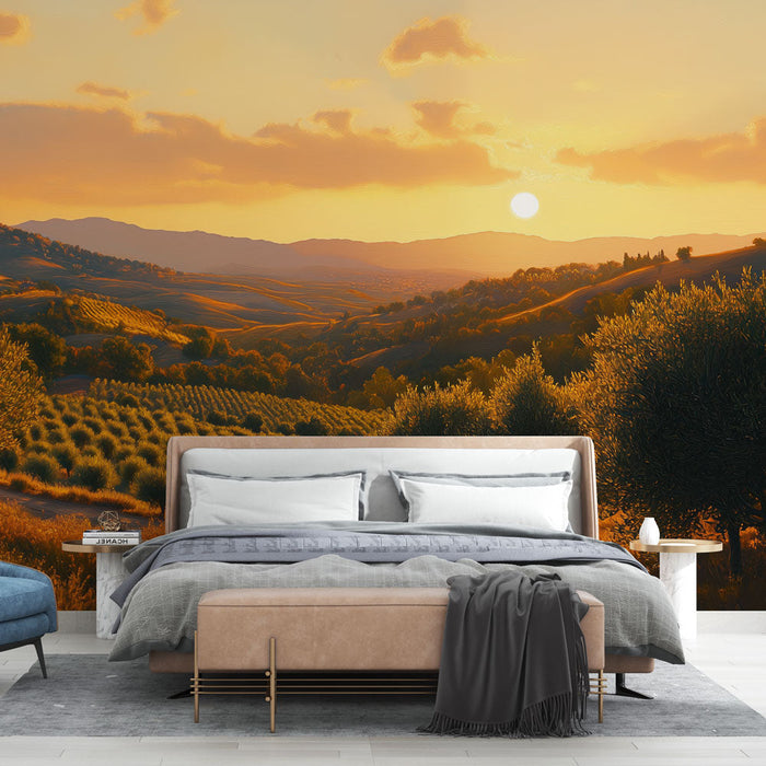 Carta da parati paesaggistica pastorale | Tramonto sulla collina