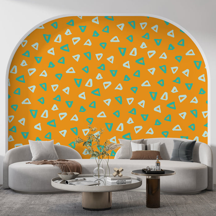 Foto Behang geometrisch | Abstract patroon oranje en turquoise