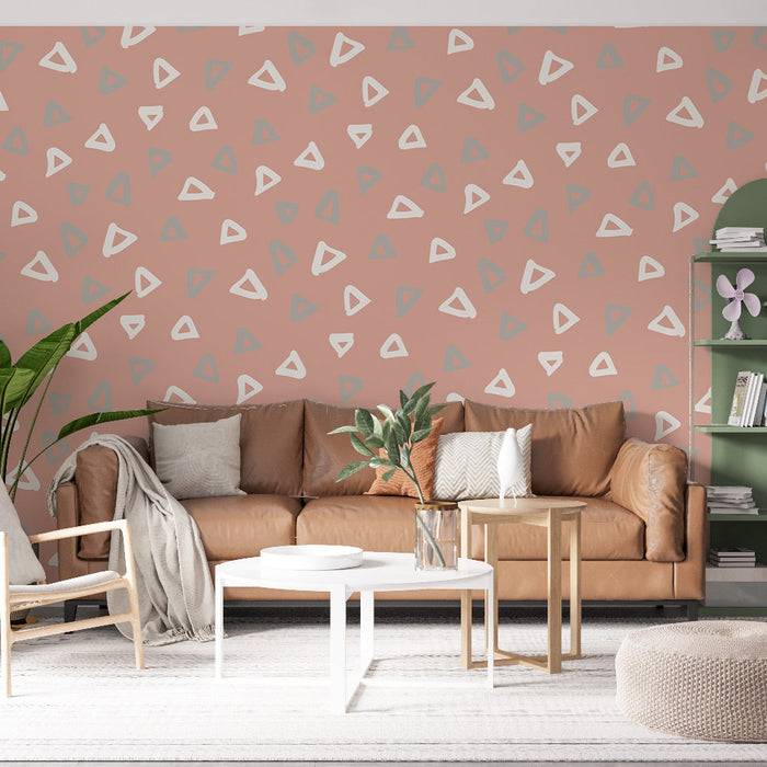 Carta da parati geometrica | Motivo a triangoli rosa e bianchi