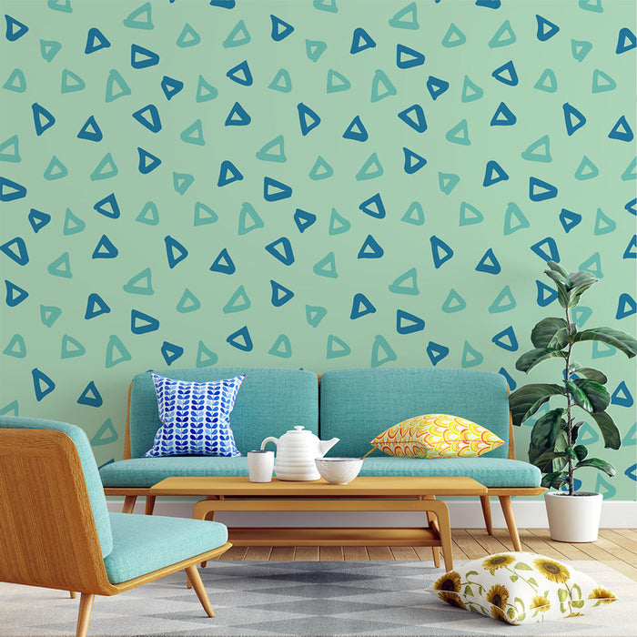 Mural Wallpaper abstract triangles | Mint green and blue
Foto Behang abstraktsed kolmnurgad | Mint roheline ja sinine