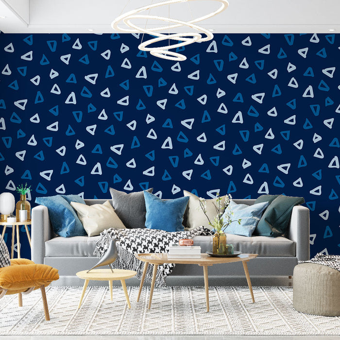 Ταπετσαρία τοίχου γεωμετρική | Μπλε τριγωνικά σχήματα