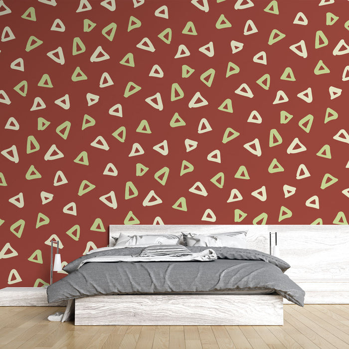 Mural Wallpaper triangles | Red and green abstract design