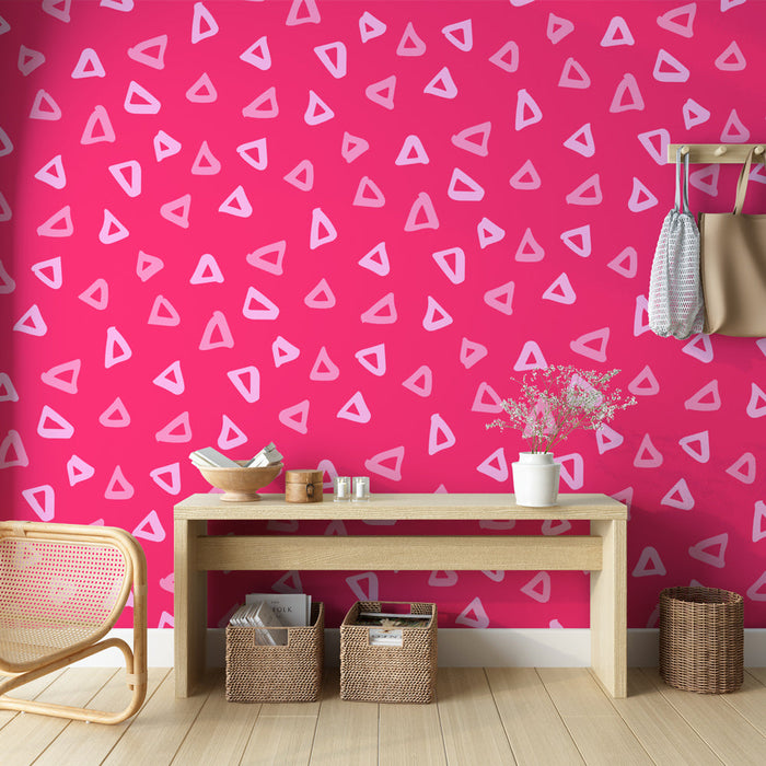 Ταπετσαρία τοίχου τρίγωνο | Φωτεινό ροζ γεωμετρικό μοτίβο