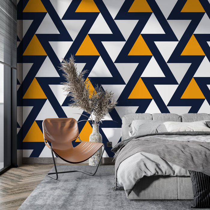 Tapet | Marinblå, orange och kräm trianglar