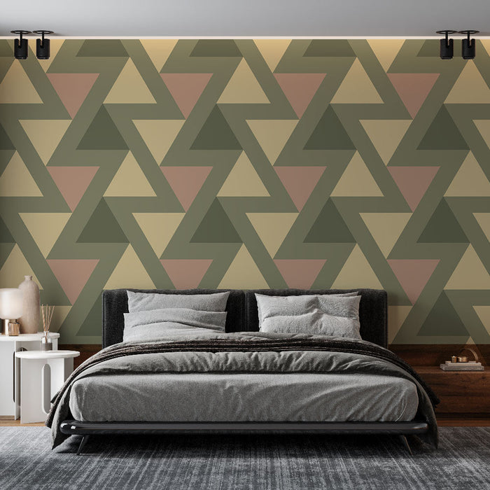 Фототапет | Ретро триъгълници в бежово и зелено