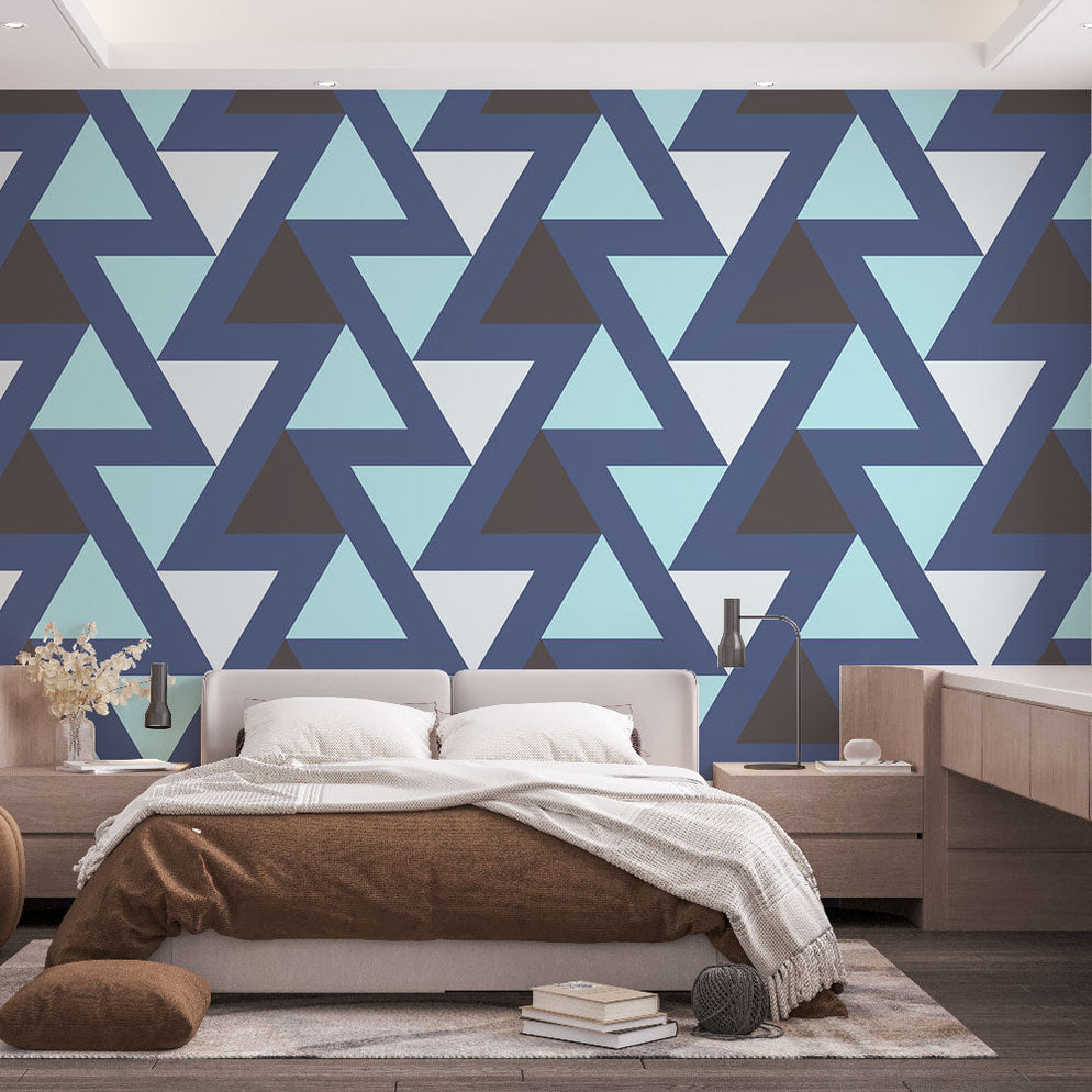 Mural Wallpaper geometric | Blue and gray triangle pattern — WonderMural