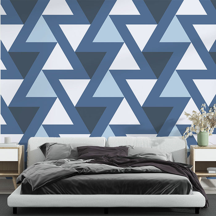 Mural Wallpaper geometric | Blue and gray triangular pattern