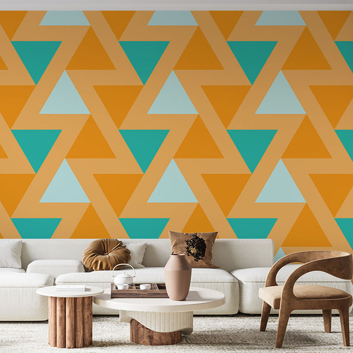 Ταπετσαρία τοιχογραφίας γεωμετρικό μοτίβο | Ρετρό πολύχρωμο τρίγωνο