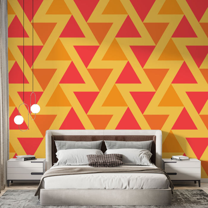 Foto Behang Geometrisch | Oranje en Rode Strepen