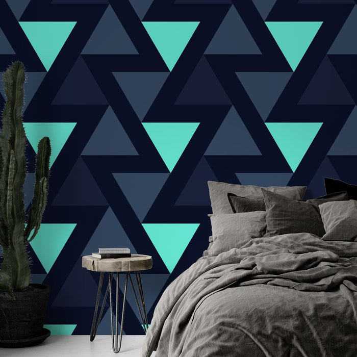 Tapeta geometrická | Modré a černé trojúhelníkové vzory