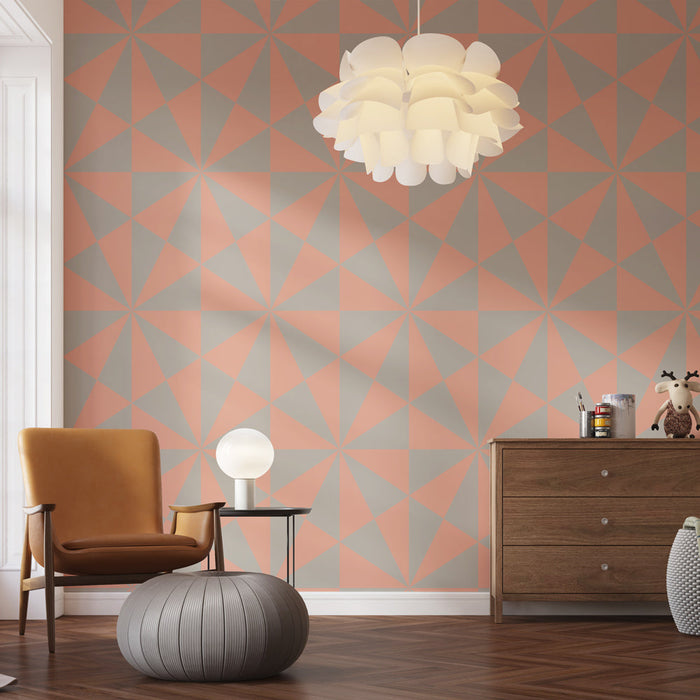 Papel pintado geométrico | Patrón de triángulos en rosa y gris
