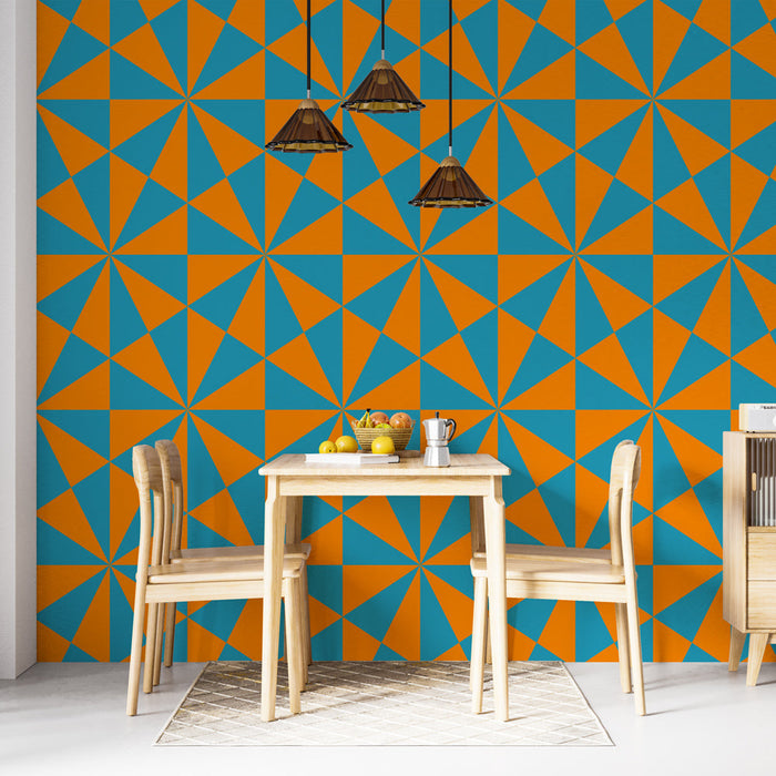 Tapetti geometrinen | Oranssi ja turkoosi kuvio