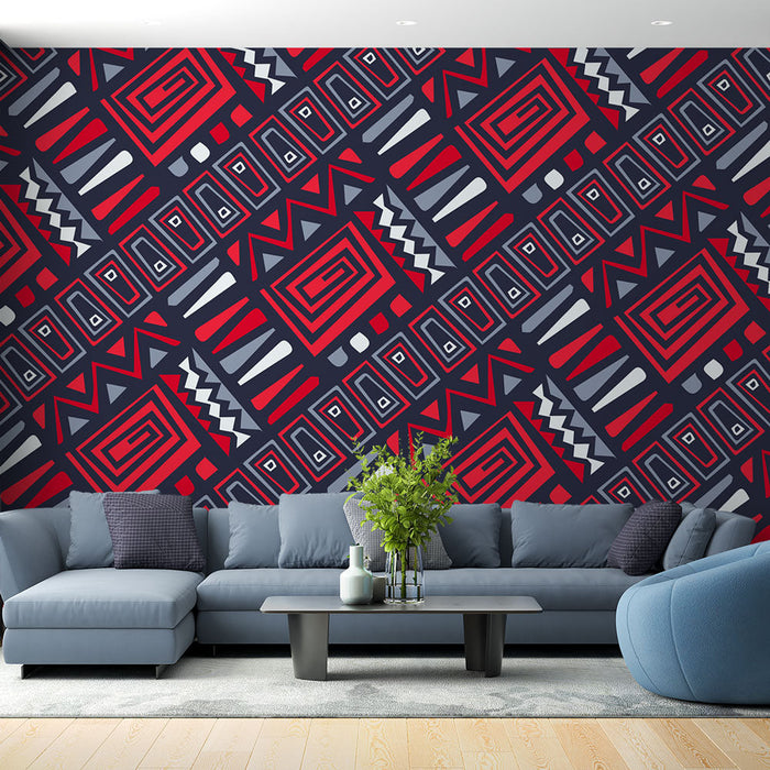 Foto Behang Geometric | Rood, Zwart en Wit