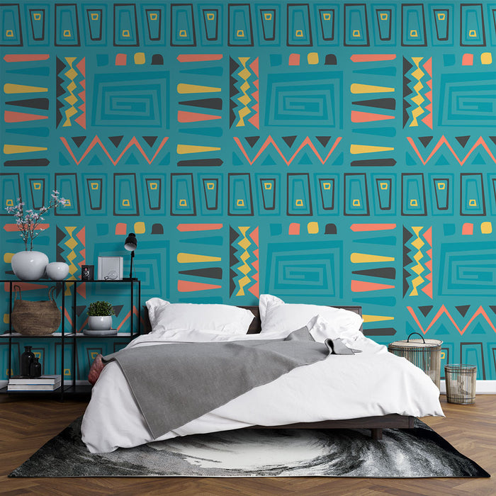 Tapeta s geometrickým vzorem | Vícebarevný etnický vzor