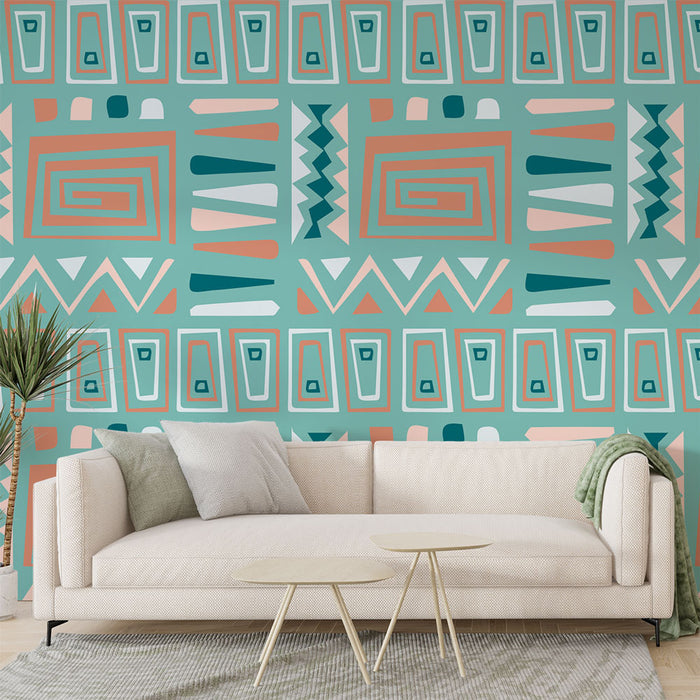 Mural Wallpaper geometric tribal | Colorful and dynamic patterns