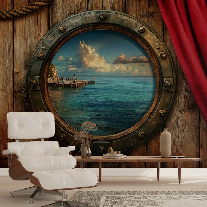 Mural Wallpaper porthole marine | Enchanting coastal landscape