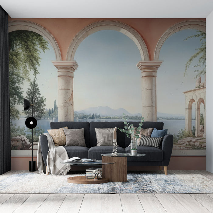 Tapeta panoramatická krajina | Pohled na jezero a sloupy