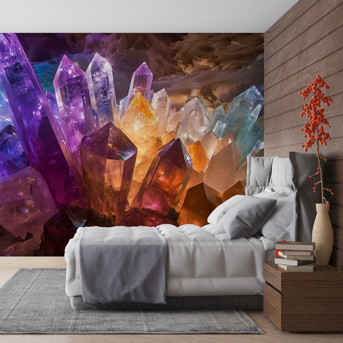 Foto Behang kristallen | Veelkleurige lumineuze glans