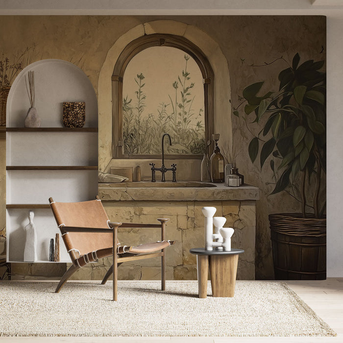 Mural Wallpaper rustic kitchen | Provençal scene with cat