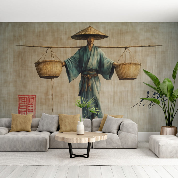 Tradicionalna azijska fototapeta | Nosilec vode s košarami