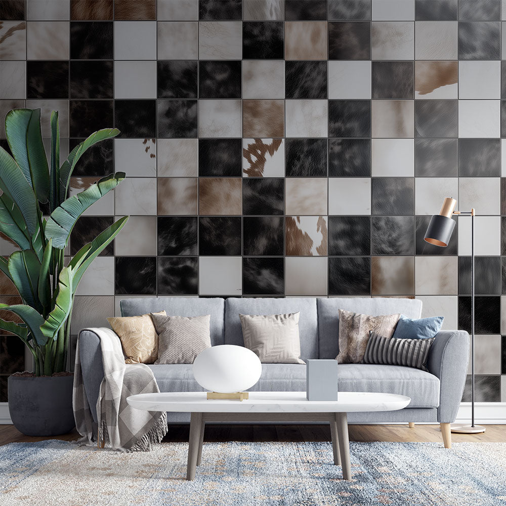Mural Wallpaper cow checkerboard | Animal skin pattern — WonderMural
