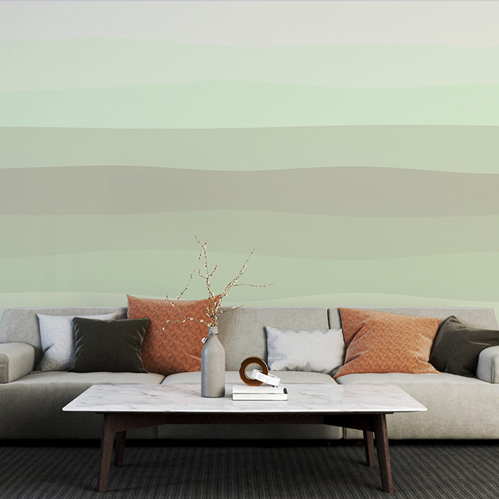 Mural Wallpaper Gradient | Waves of Pale Green — WonderMural