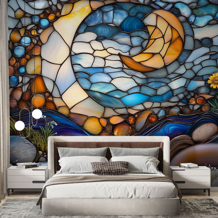 Tapeta vitráž | Přírodní a květinový vzor