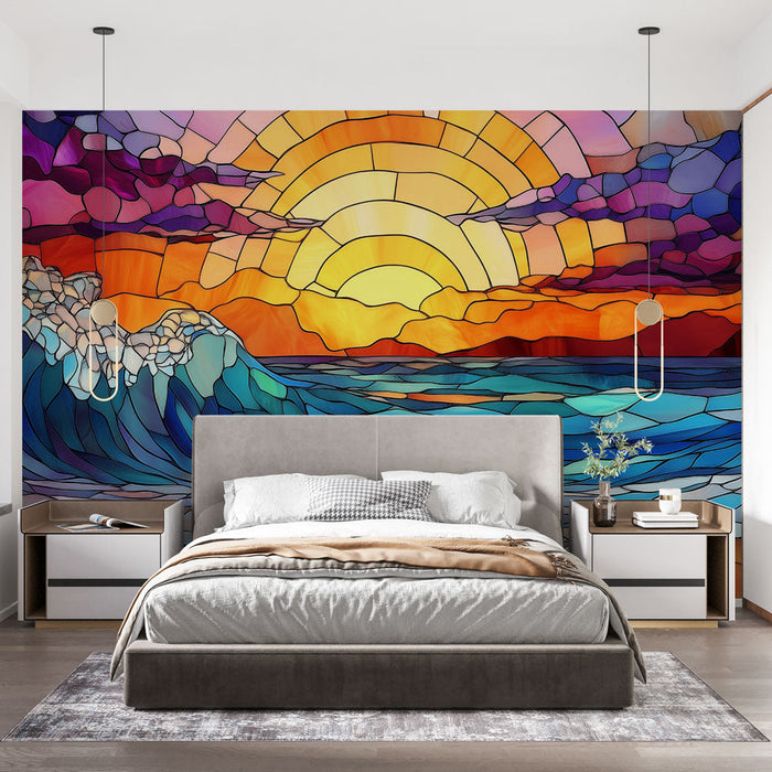 Carta da parati vetro colorato oceano | Tramonto vibrante