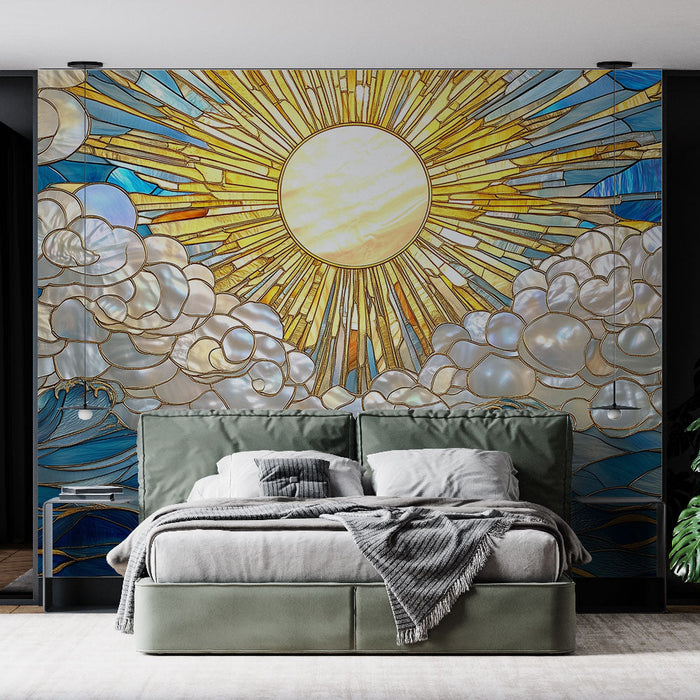 Festett üveg tapéta | Napos és óceáni dizájn