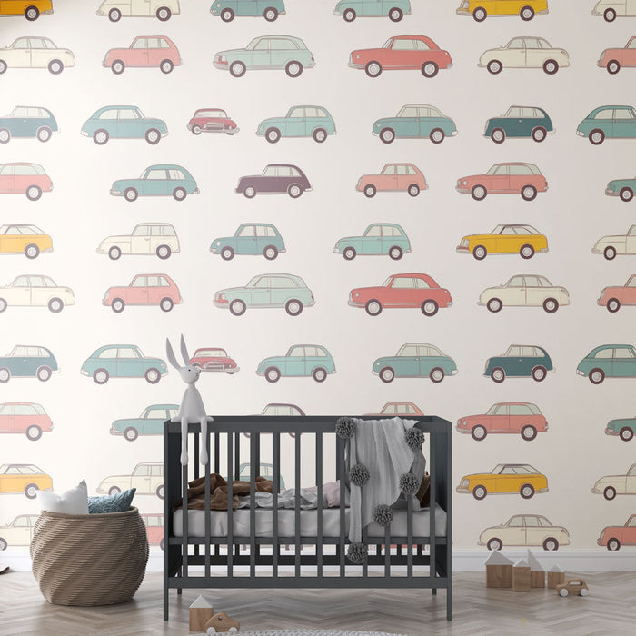 Tapete με vintage αυτοκίνητα | Πολύχρωμο ρετρό σχέδιο
