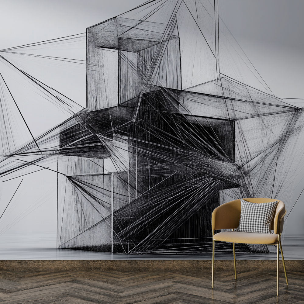 Line Design Mural Mural Wallpaper abstract architecture | Modern design in lines ...